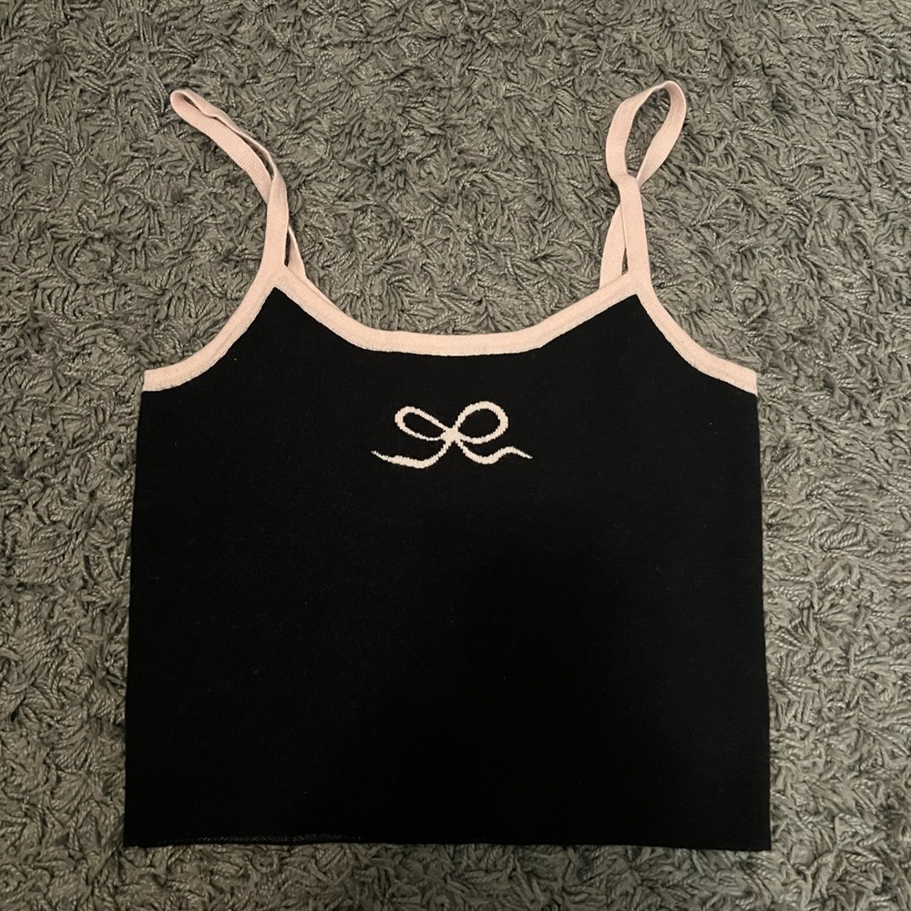 PacSun Black Tank Top with Pink Trim and Bow Design